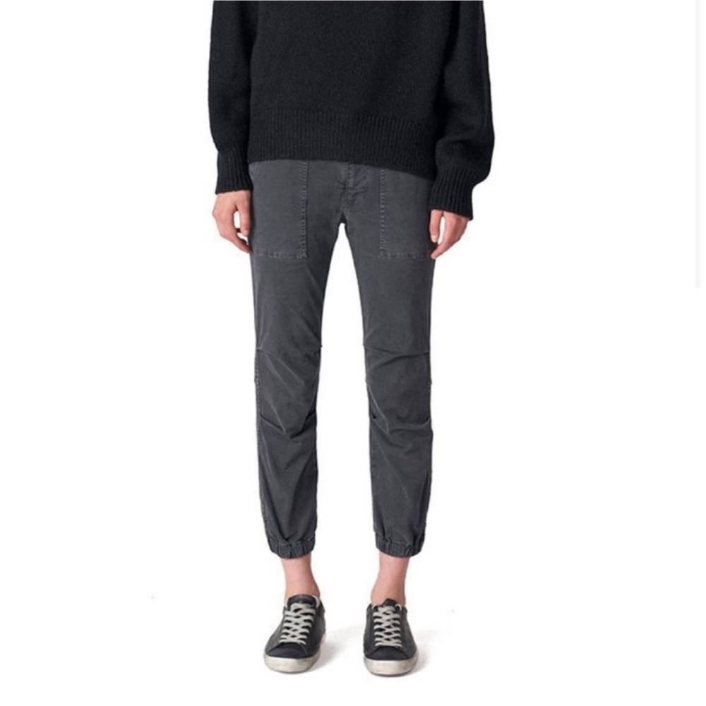 Nili Lotan Cropped Military Pants Pockets Straight Leg Carbon Grey Gray